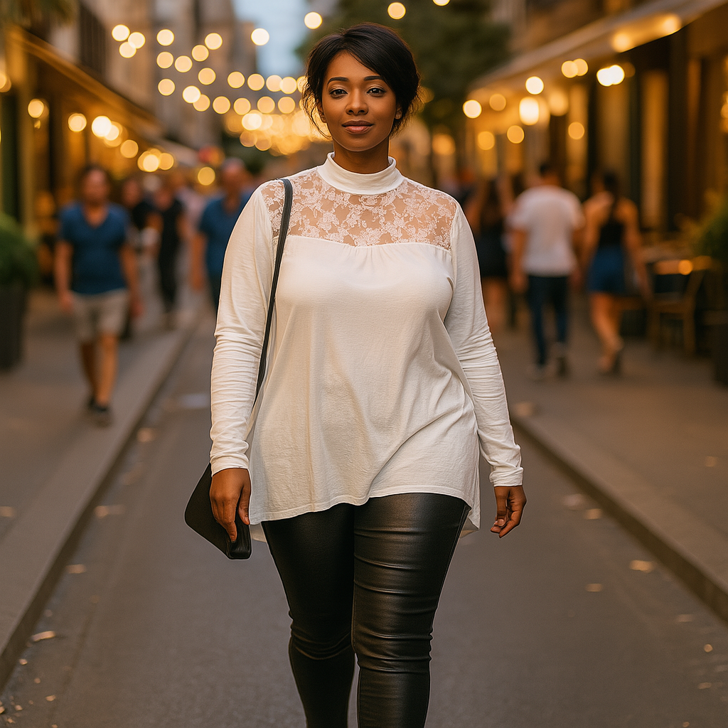 Polo Neck Lace Neckline Long Sleeve Top - Various Colours