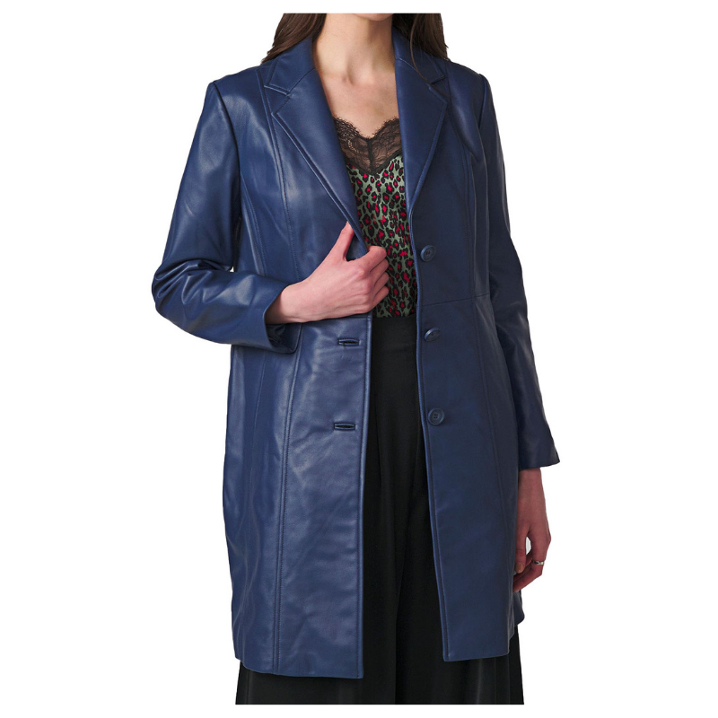 Genuine Leather Navy  Trench Coat