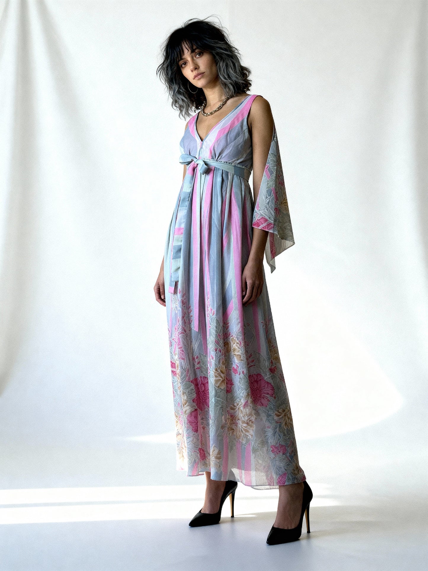 Original 1970'S Vintage Floral Maxi Dress Uk 10 - 12