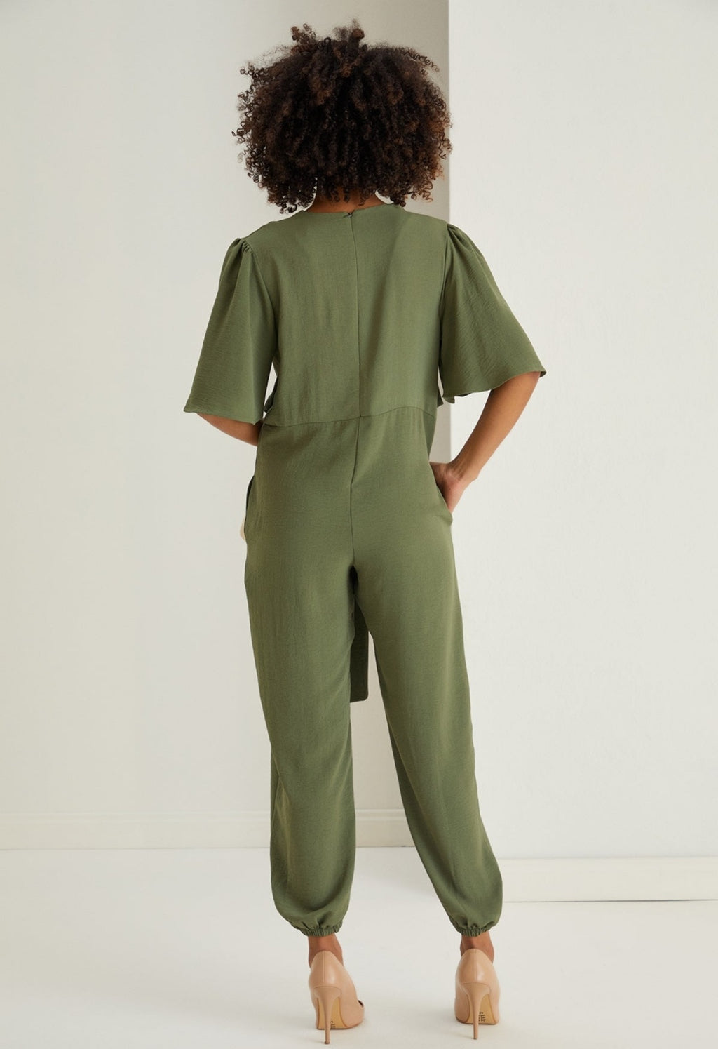 Angel Sleeve Wrap Jumpsuit - Khaki - By Jenerique image 6