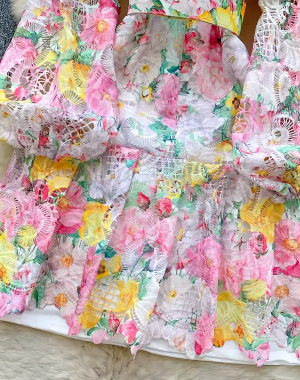 Embroidered Lace Knee Length Dress - Pink image 3