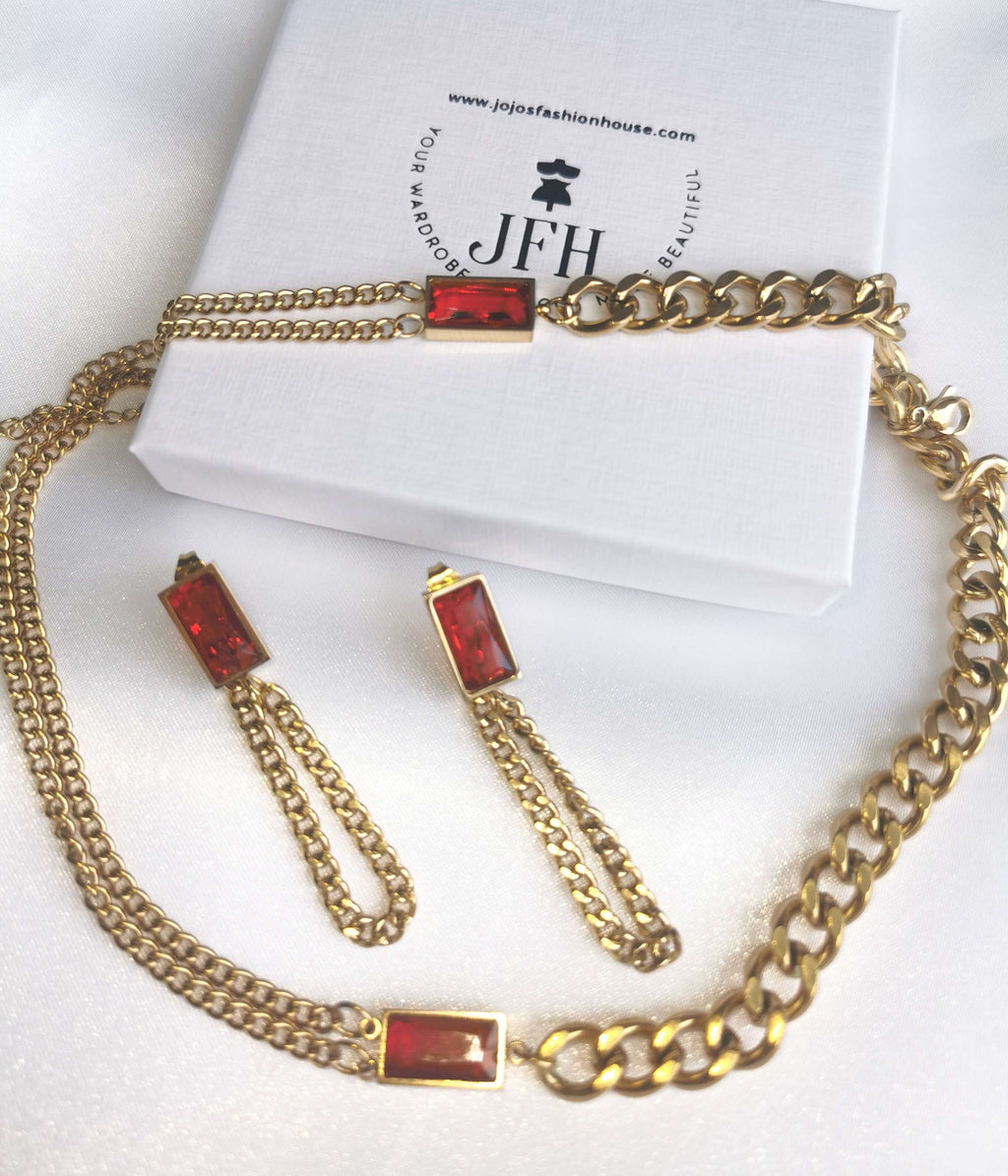 Victoria - Choker Bracelet Earring Set - Ruby image 1
