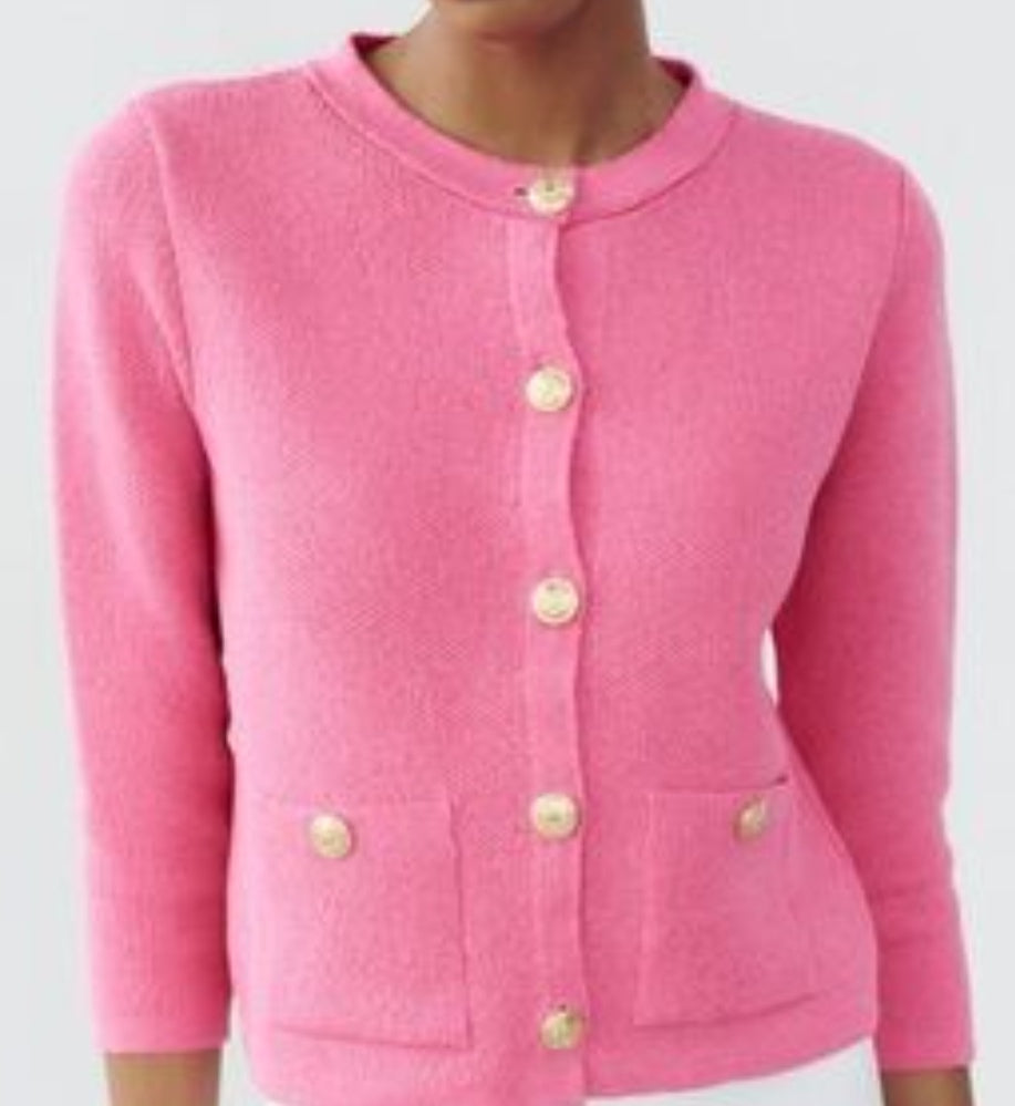 Round Neck Soft Knit Cardigan - Candy Pink  image 3