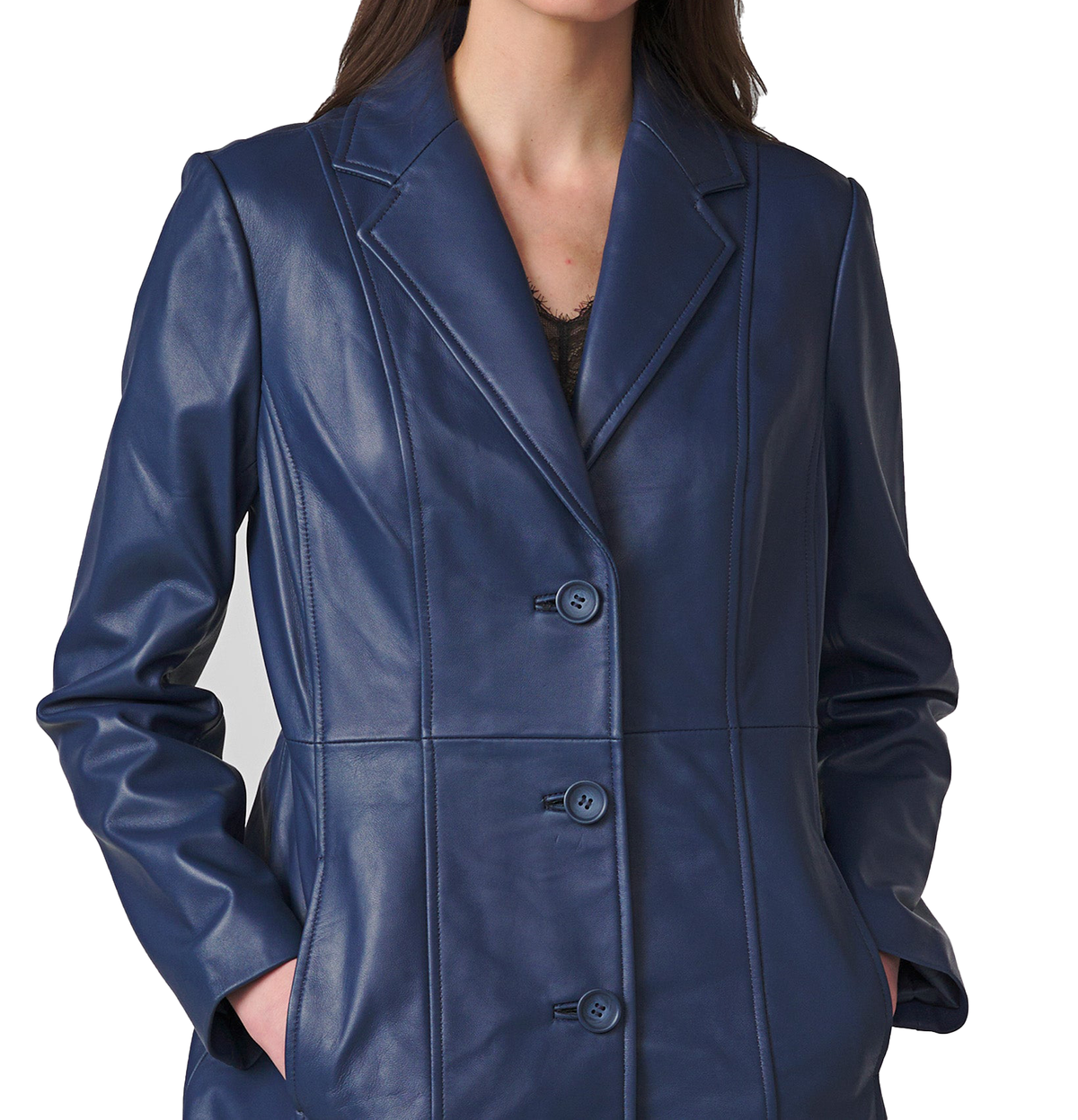 Genuine Leather Navy  Trench Coat