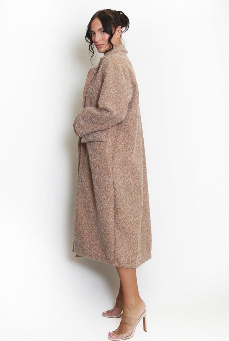 Boucle Oversized Coat in Camel - One Size - 10 to 16 image 2