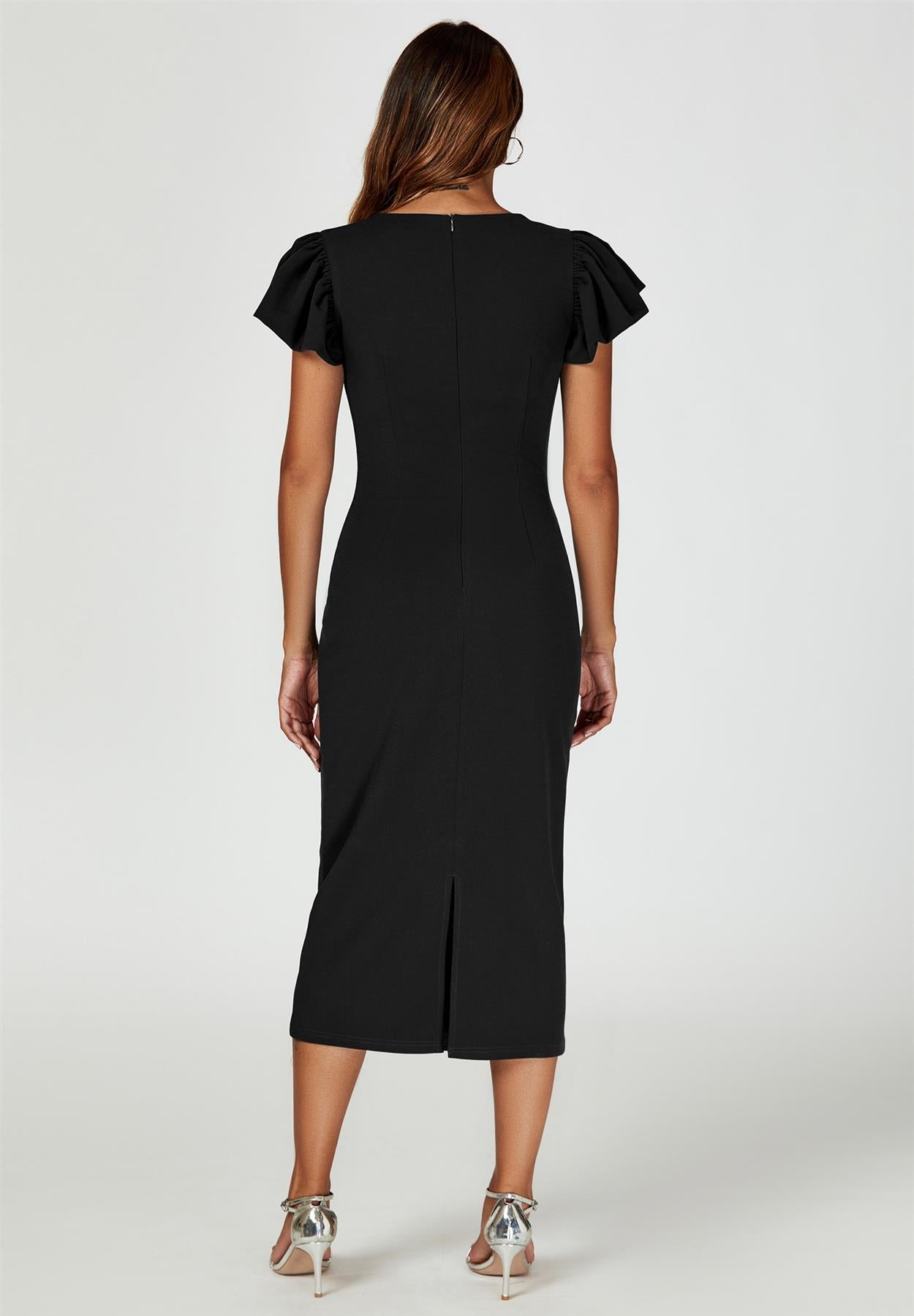 Volume Sleeve Bodycon Midi Dress