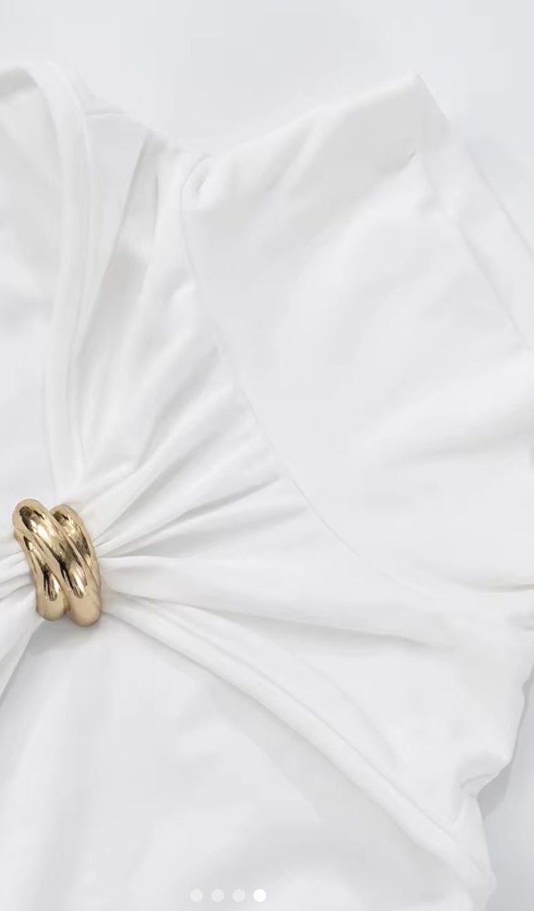 Gold Ring Turtle Neck Top - White image 3