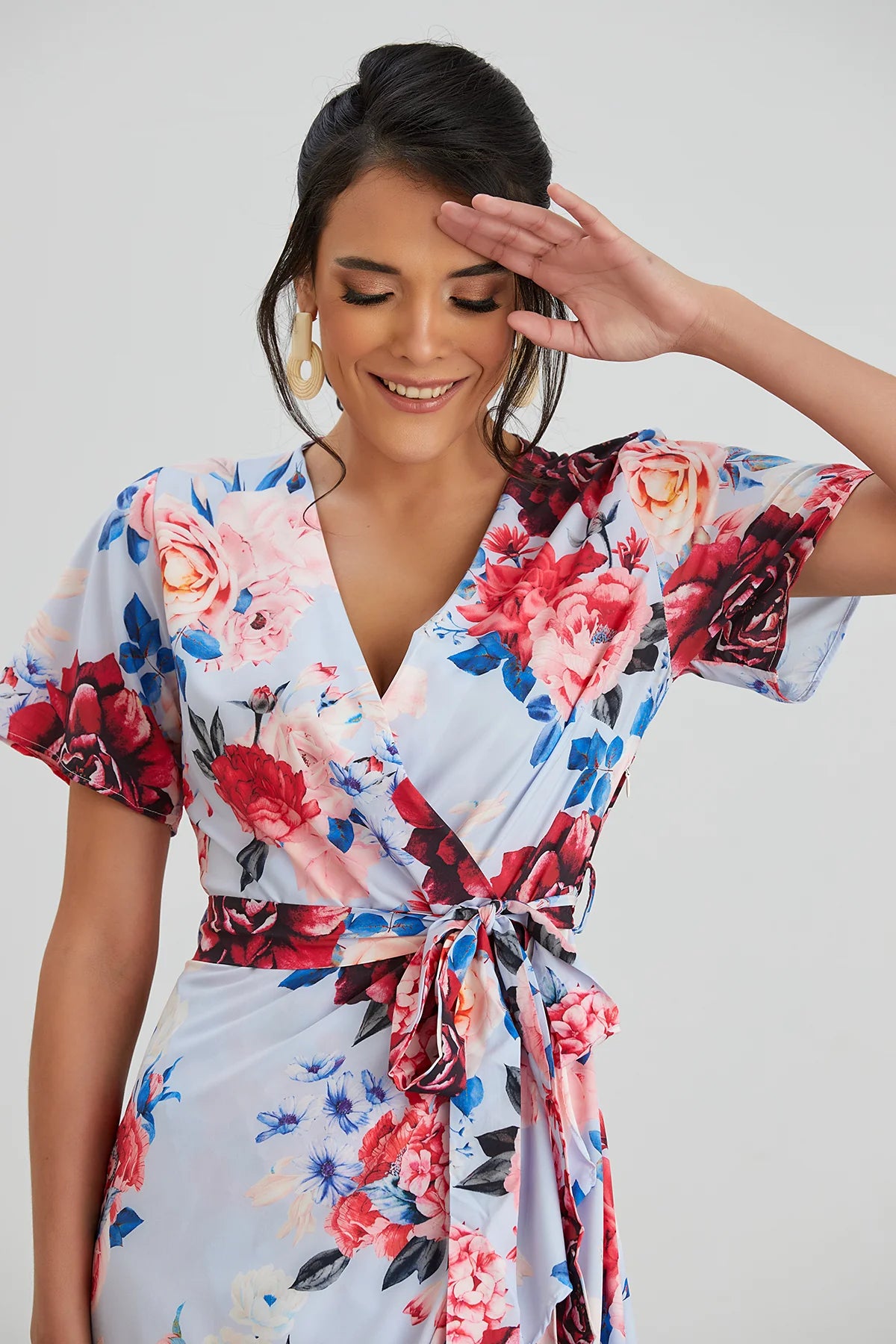 Wrap Midi Dress with Frill Skirt - Light Blue by Jenerique image 1