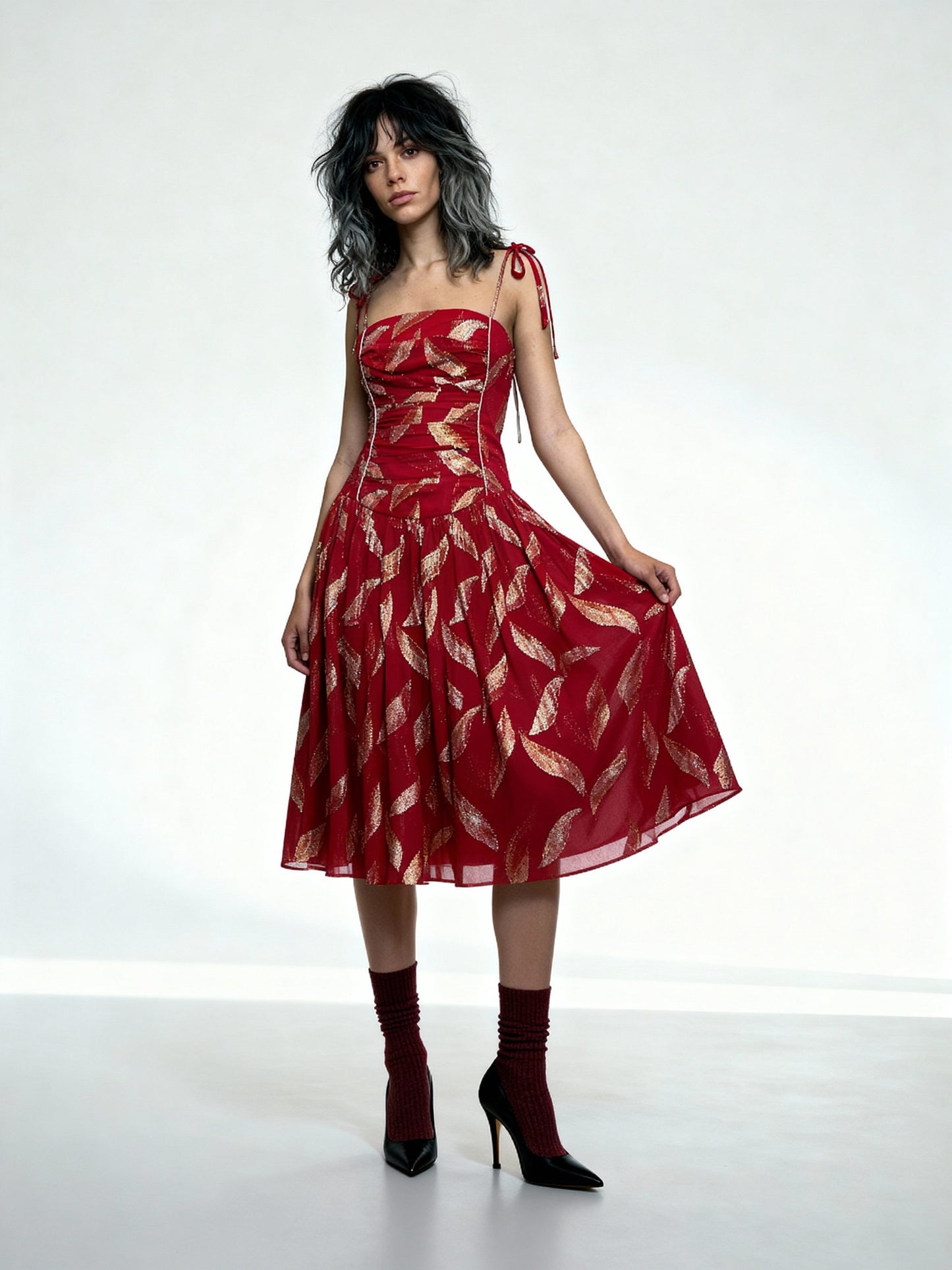 Vintage 1970's Original Red & Gold Silver Cocktail Dress Uk 8 - 10