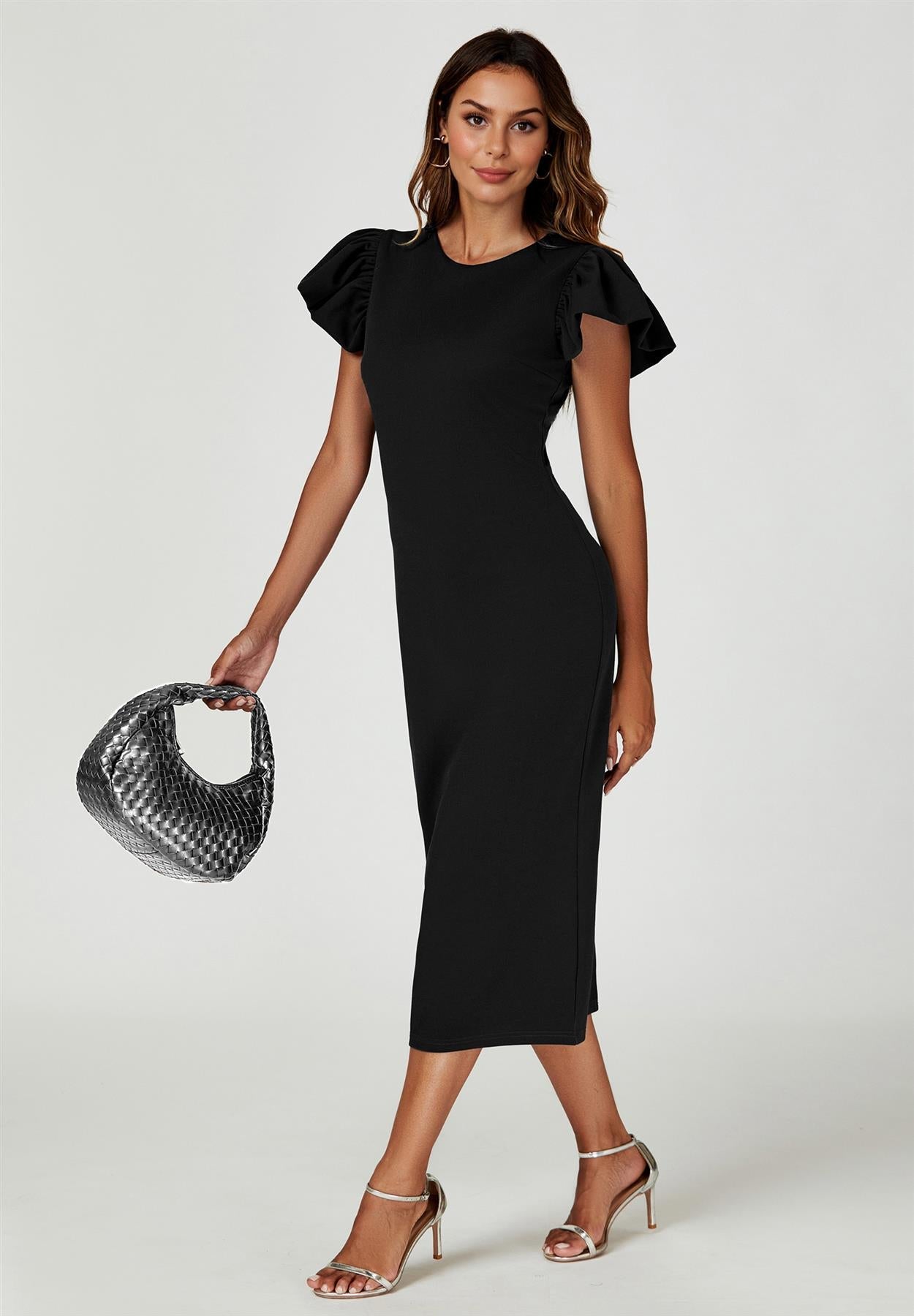 Volume Sleeve Bodycon Midi Dress
