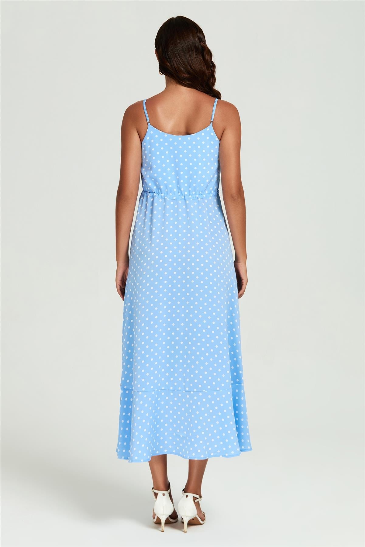 Light Blue Dot Print High Low Dress