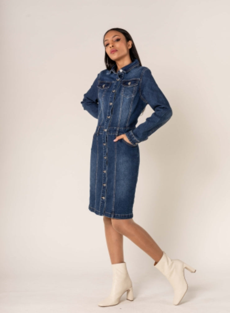 Button Down Denim Shirt Dress image 2