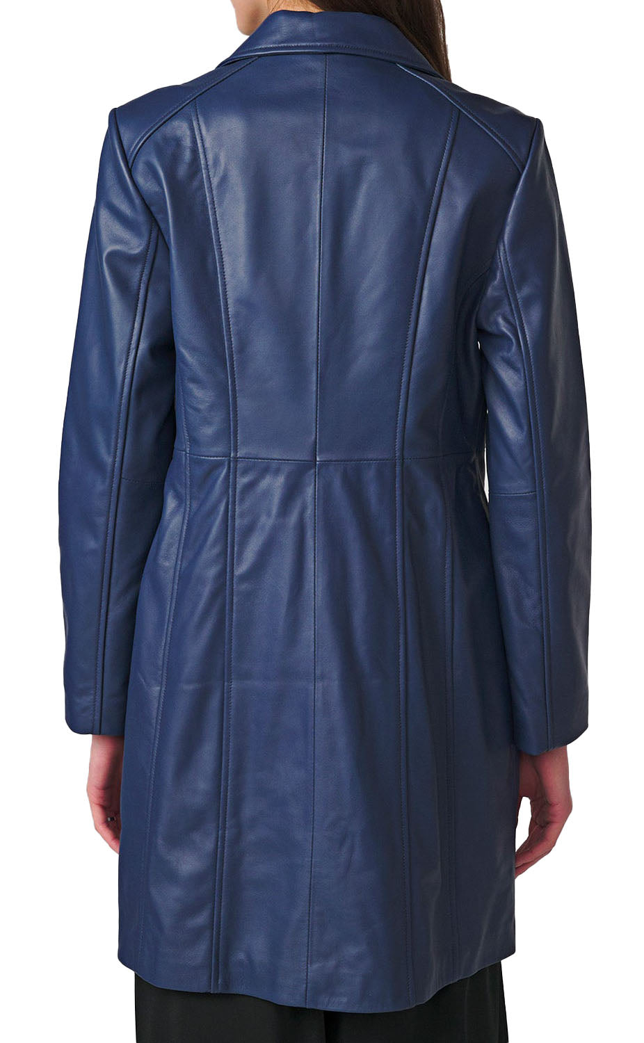 Genuine Leather Navy  Trench Coat