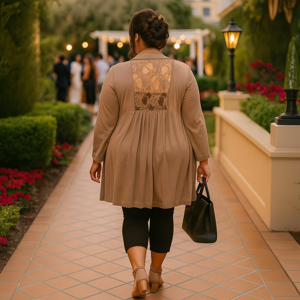 Lace Panel Detail Long Length Open Front Cardigan - Various Colours
