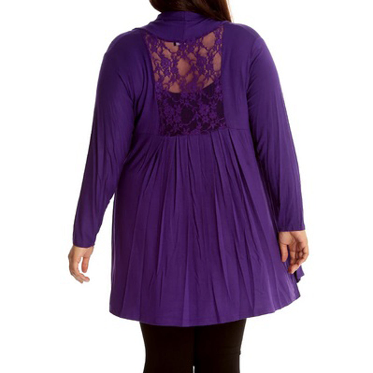 Lace Panel Detail Long Length Open Front Cardigan - Various Colours