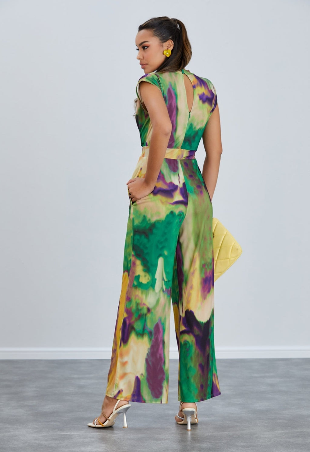 High Neck Jumpsuit in Tie-Dye Print - Green - By Jenerique image 2