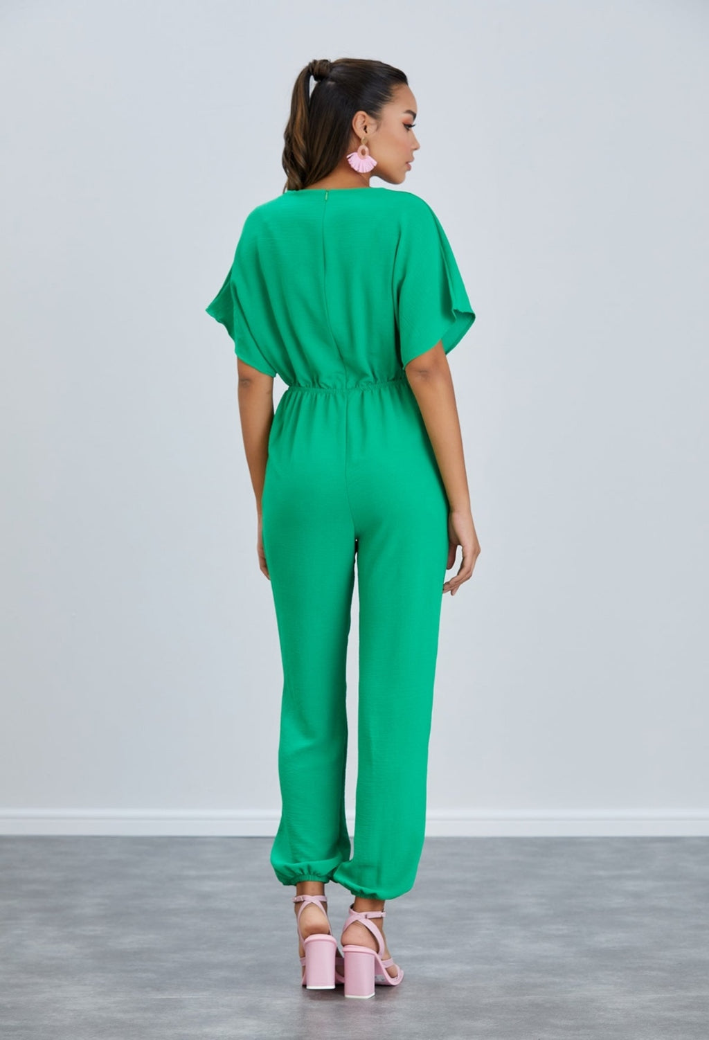 Batwing Sleeve Elasticated Waist Jumpsuit - Green - By Jenerique image 3