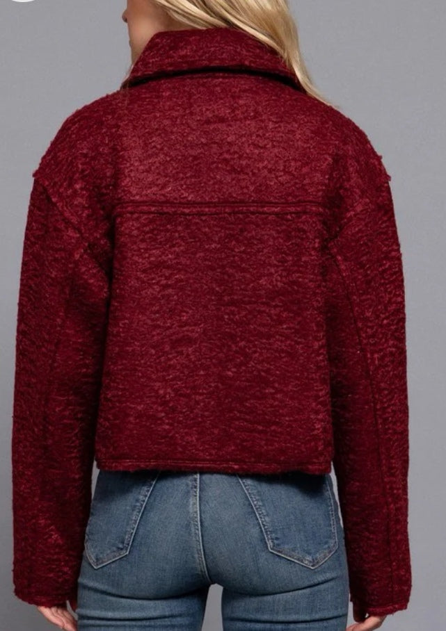 Burgundy Boucle Bomber Jacket image 3