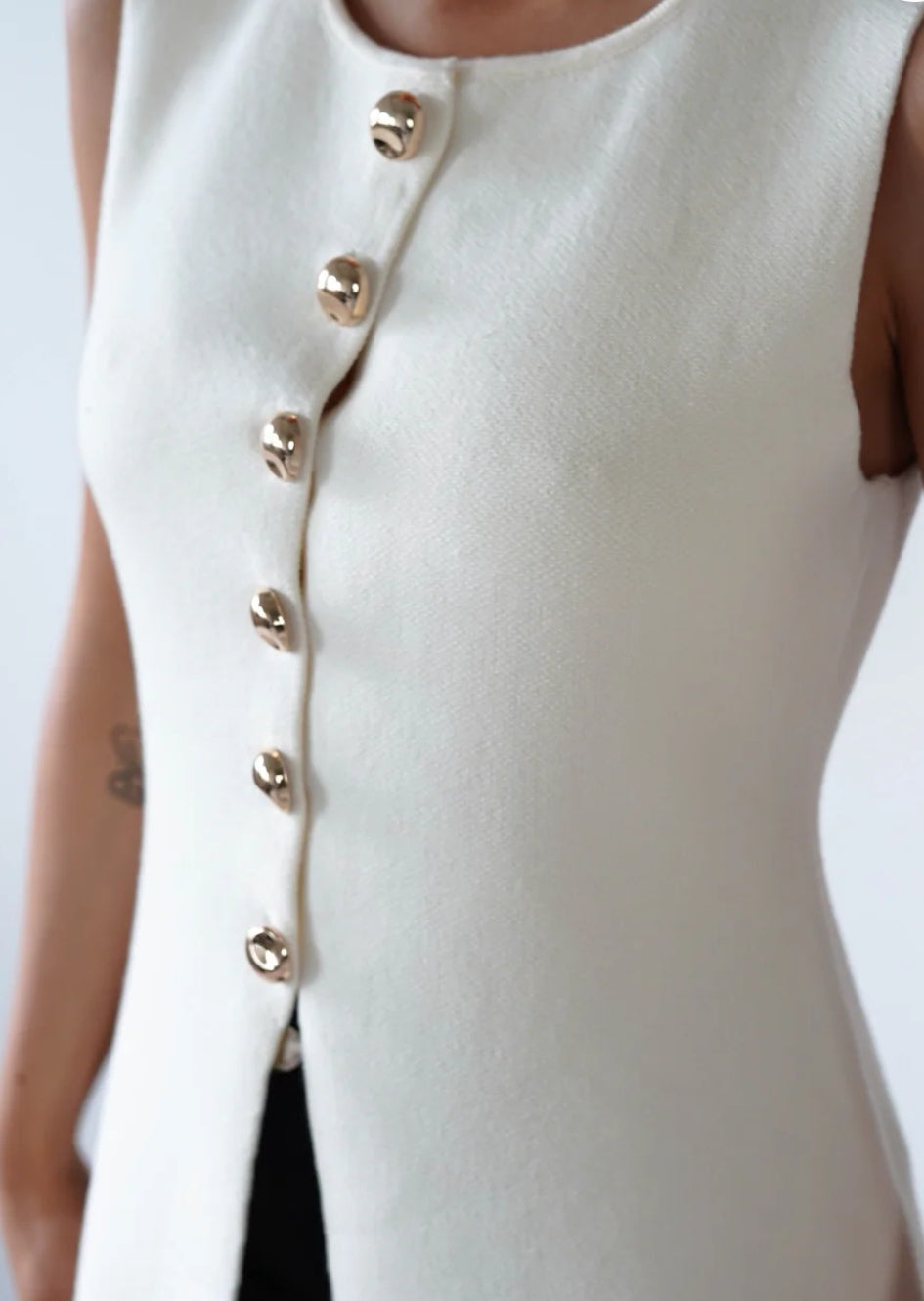Gold Button Knitted Waistcoat Top image 3
