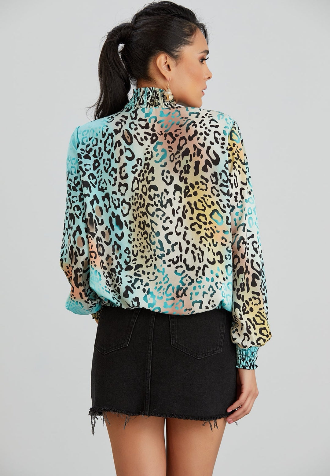 Multicolour High Neck Leopard Print Top image 2