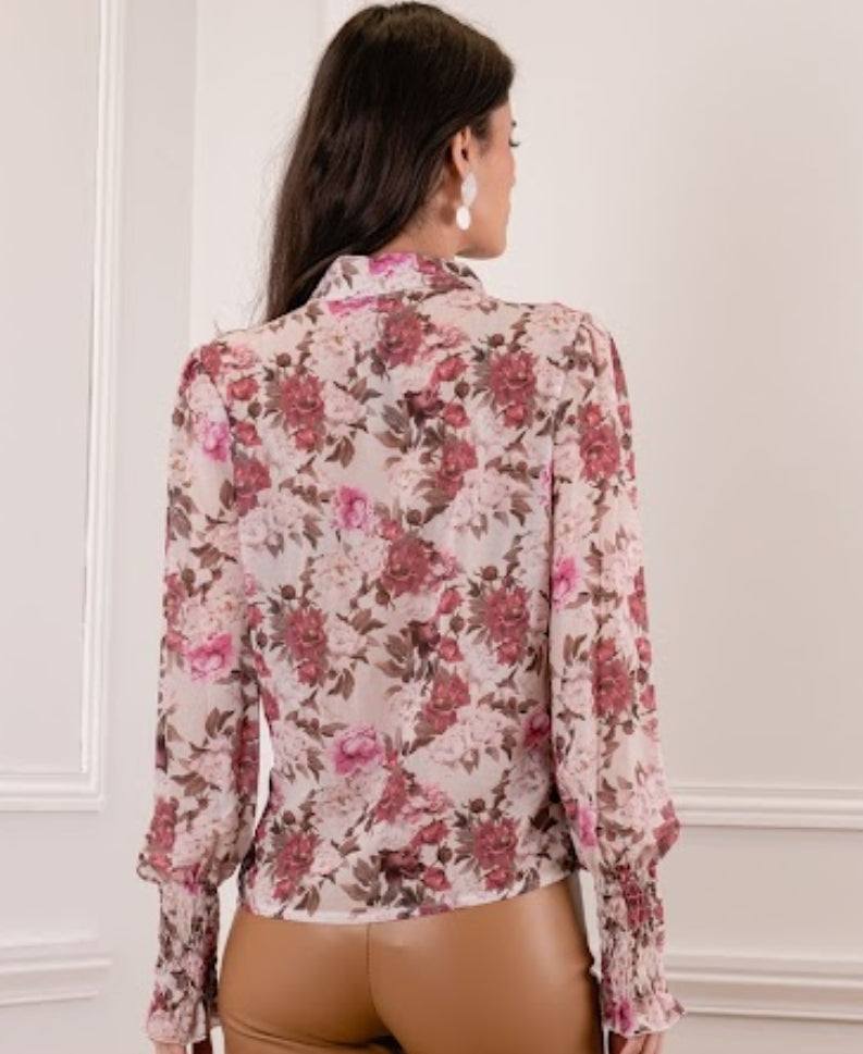 Western Style Blouse in Pink Floral Print  image 2