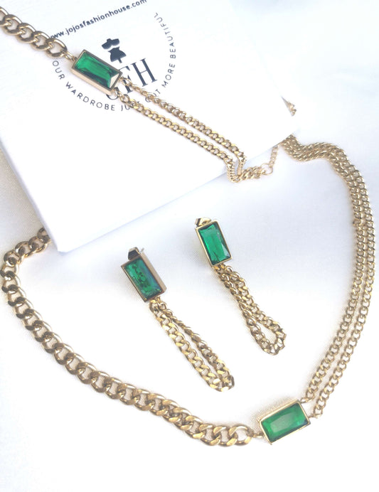 Victoria - Choker Bracelet Earring Set - Emerald image 0