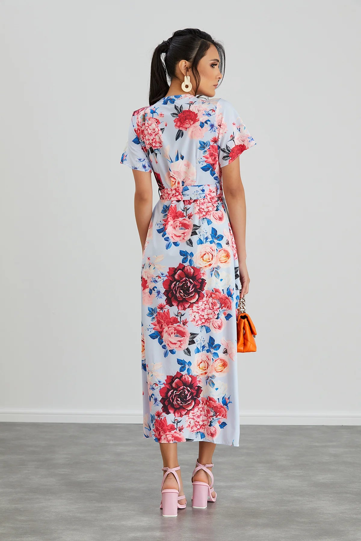 Wrap Midi Dress with Frill Skirt - Light Blue by Jenerique image 5
