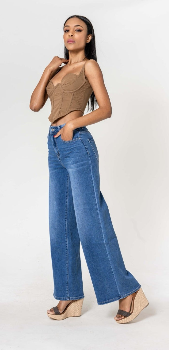 Wide Leg High Waist Stretch Blue Denim  image 2