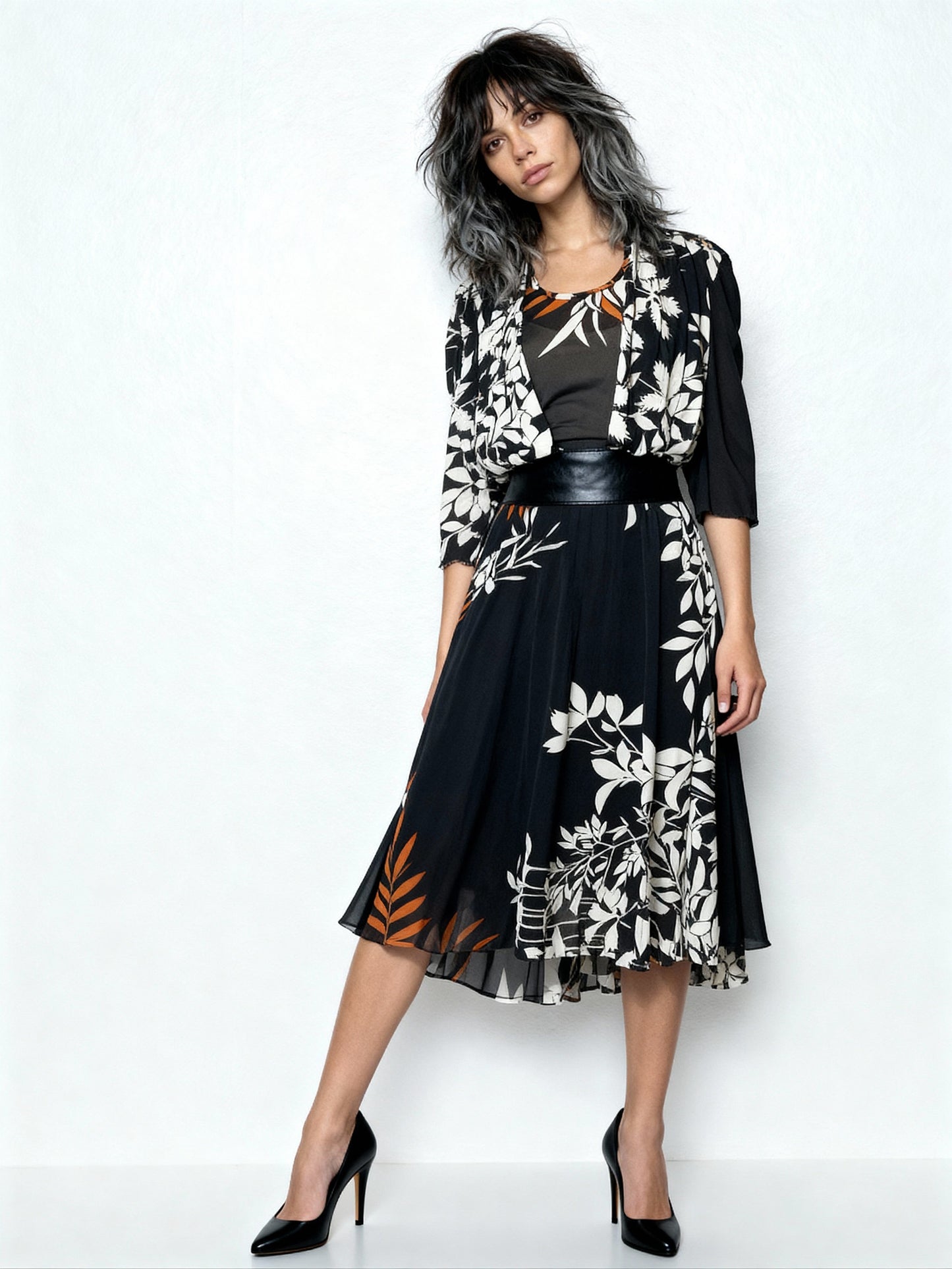 Original 1970's Vintage Black Floral Dress UK 10 - 12