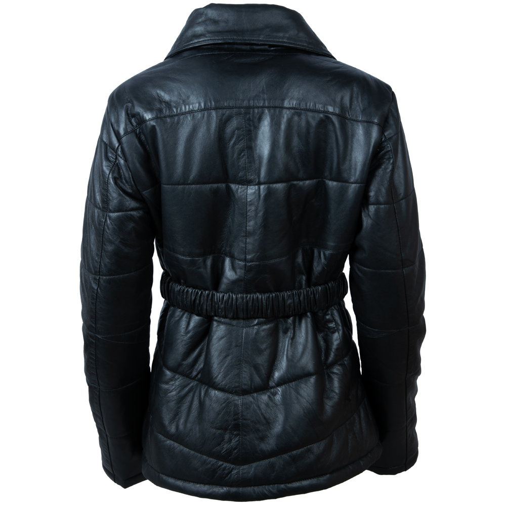 Genuine Leather Women's Puffer Coat - Black
