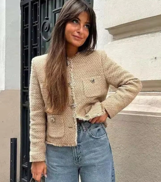 Tweed Gold Button Jacket - Beige image 0