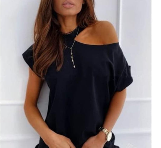 Cut Out Cold Shoulder T Shirt Top in Black image 0