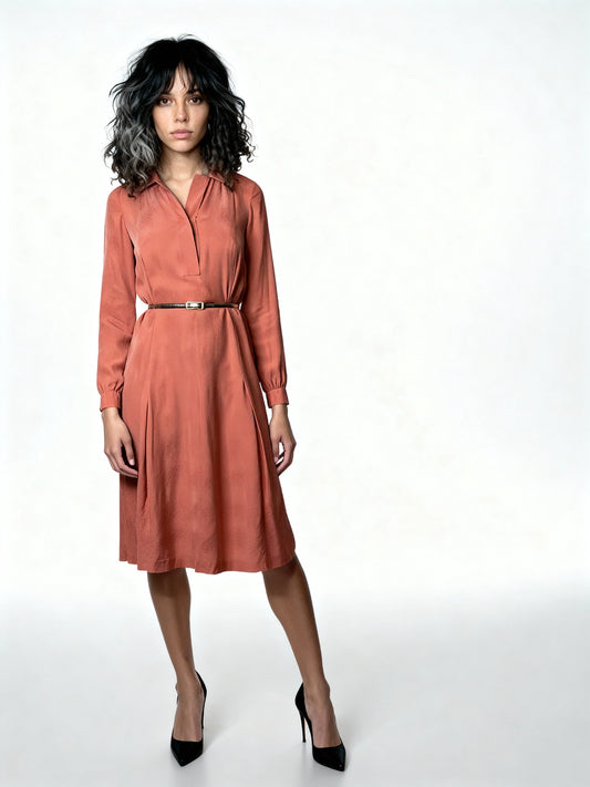 1970s Orange Silk Shirt Dress – UK 10–12