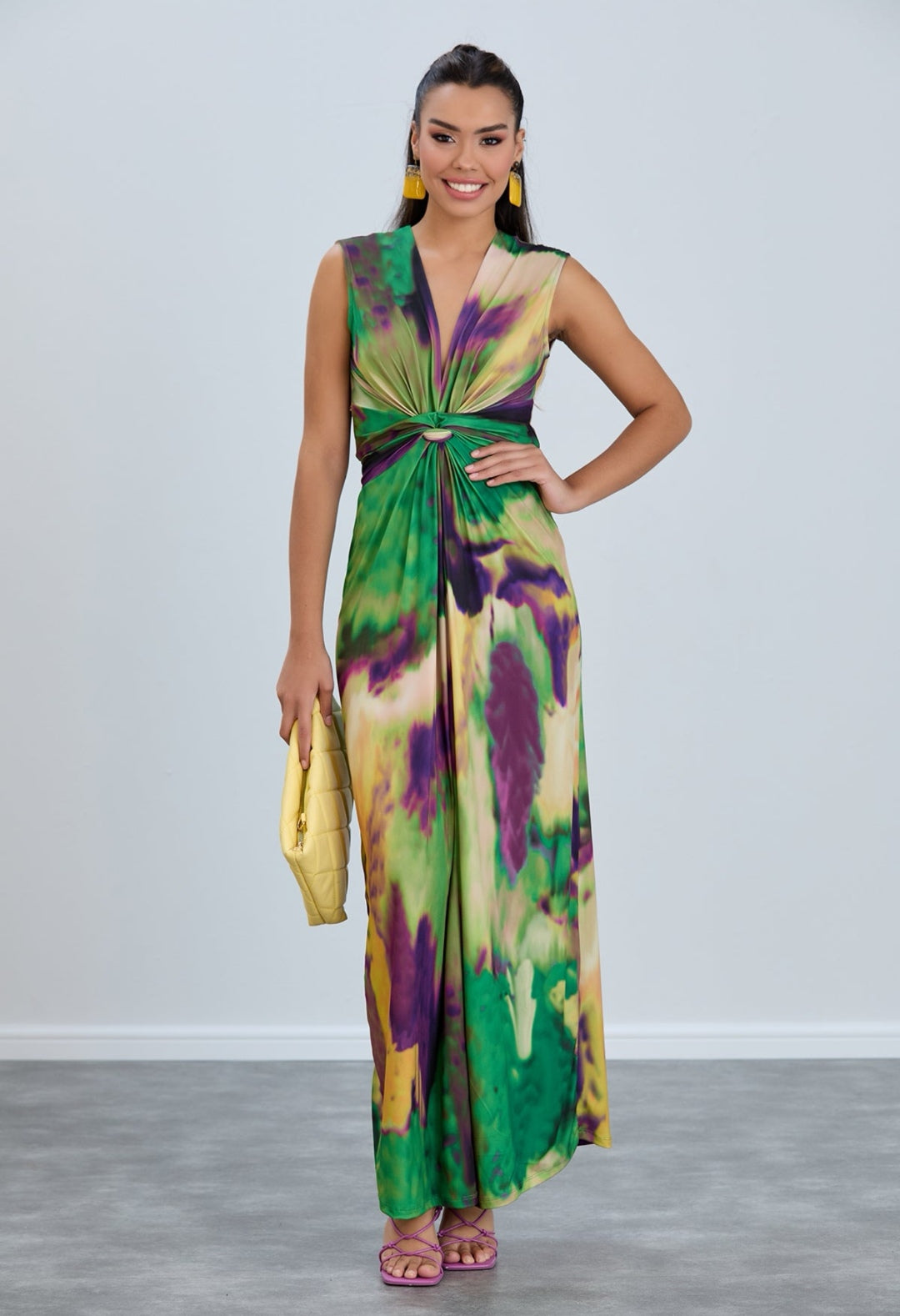 Sleeveless Twist Wrap Maxi Dress in Tie-Dye Print - By Jenerique image 0