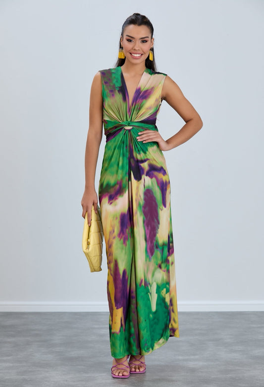Sleeveless Twist Wrap Maxi Dress in Tie-Dye Print - By Jenerique image 0