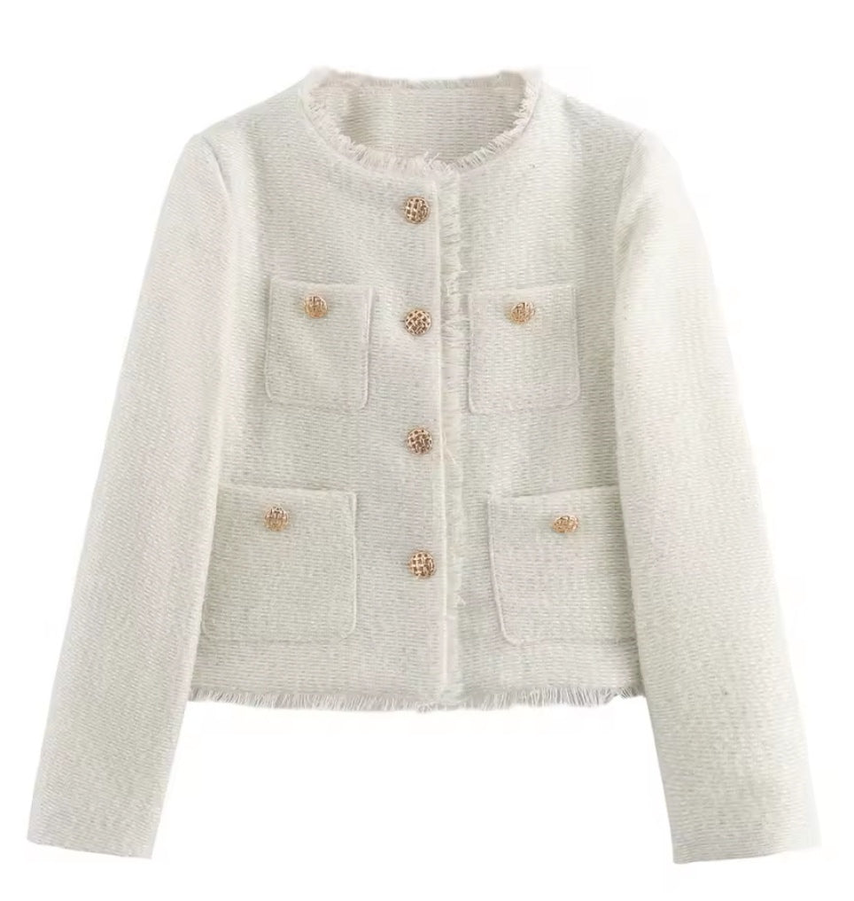 Tweed Gold Button Jacket - White image 0