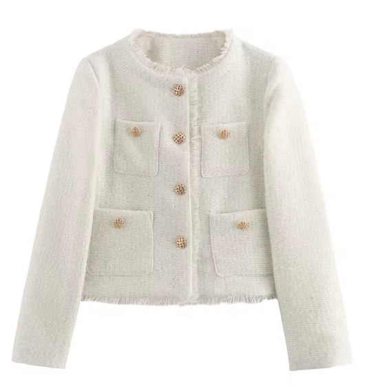 Tweed Gold Button Jacket - White image 0
