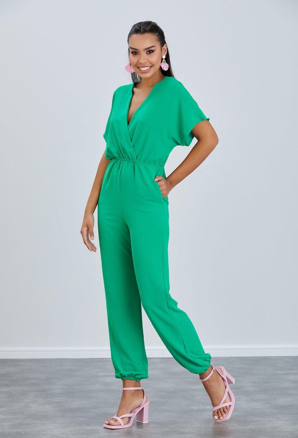 Batwing Sleeve Elasticated Waist Jumpsuit - Green - By Jenerique image 1