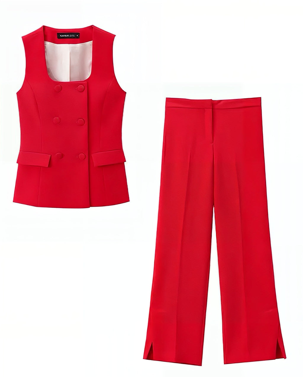 Double Breasted Wide Leg Co Ord - Red image 2