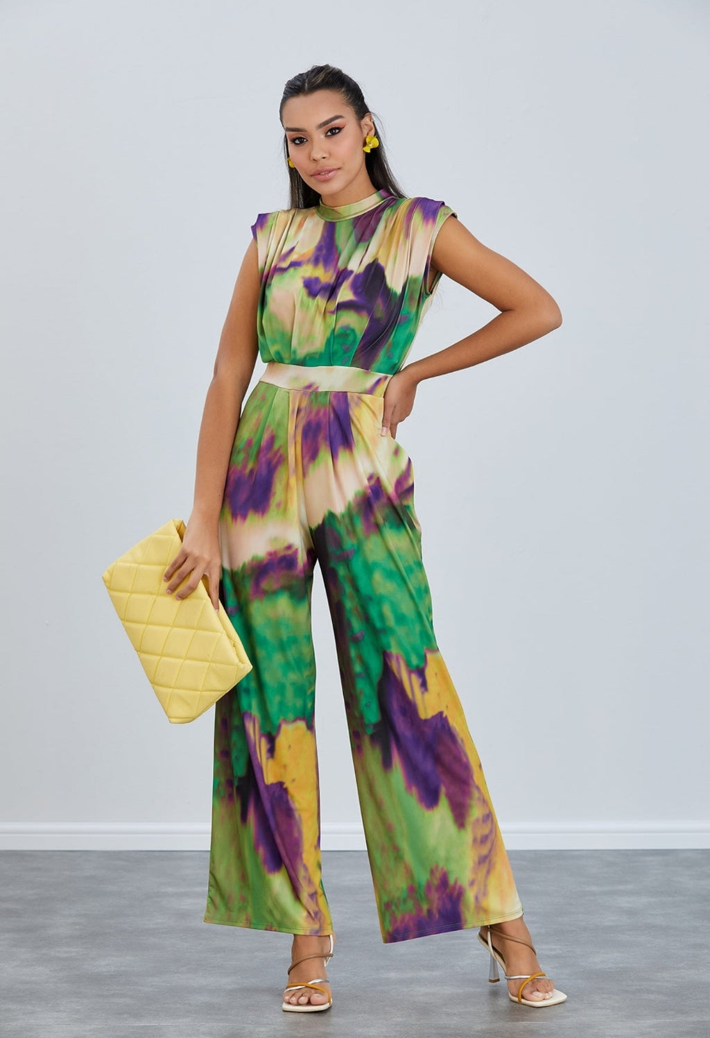 High Neck Jumpsuit in Tie-Dye Print - Green - By Jenerique image 0