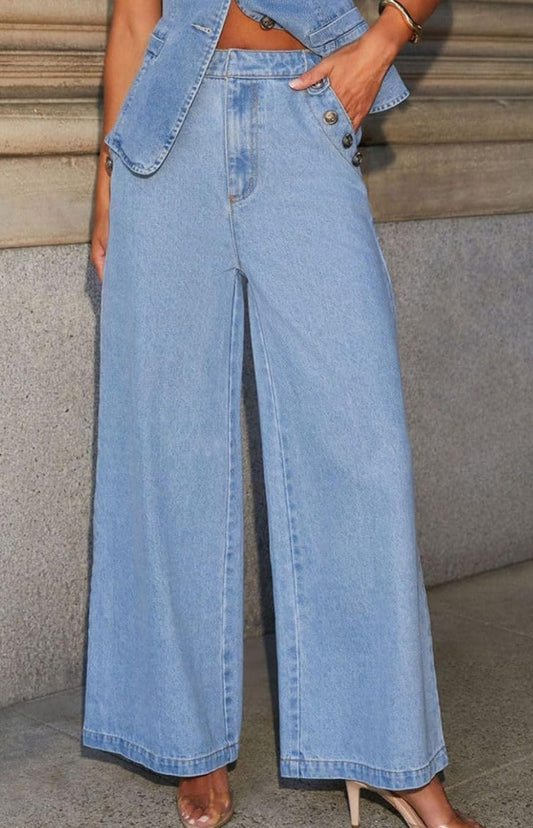 Button Detail Wide Leg Denims  image 0