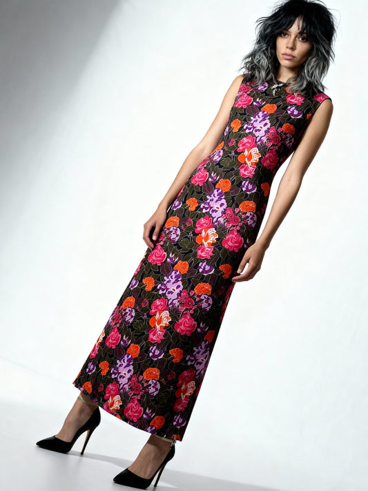 1970s Floral Sleeveless Maxi Dress – UK Size 10