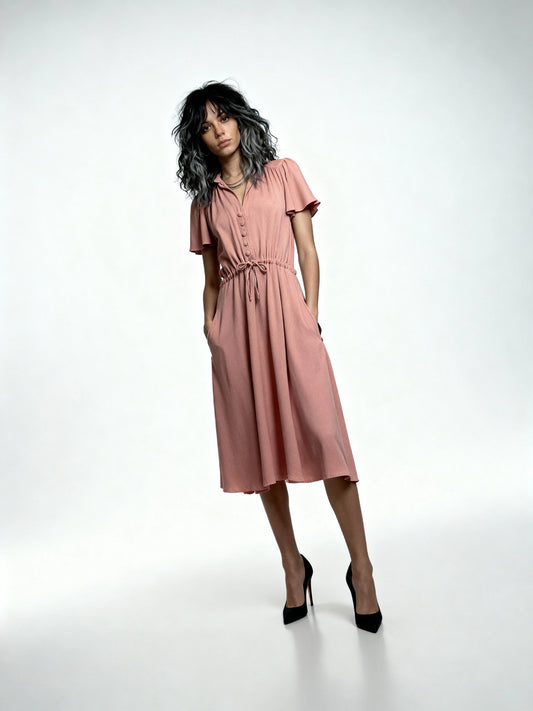 1970s Radley Moss Crepe Peach Tea Dress – UK 12–14