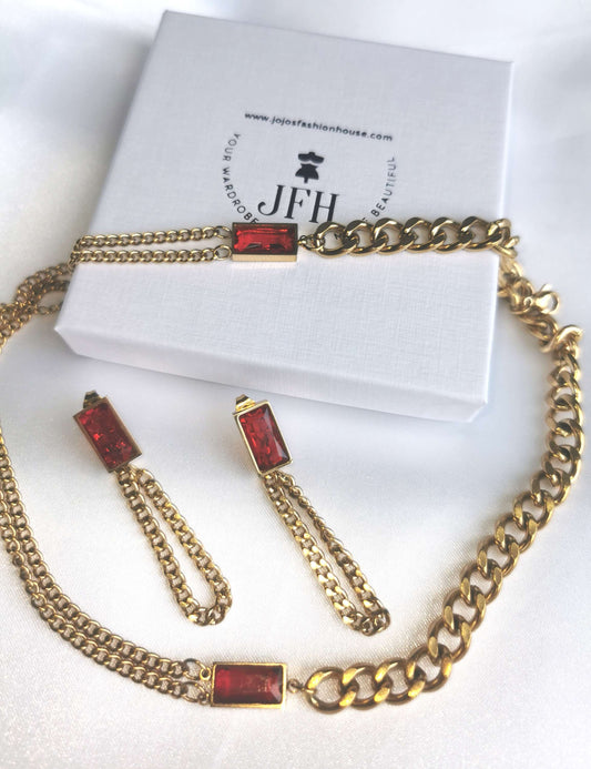Victoria - Choker Bracelet Earring Set - Ruby image 0