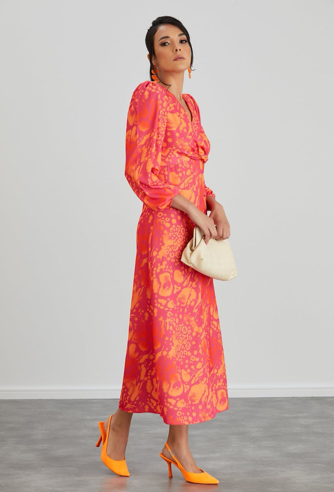 Twist Knot Midi Dress with Slit - Orange Leopard - By Jenerique image 2