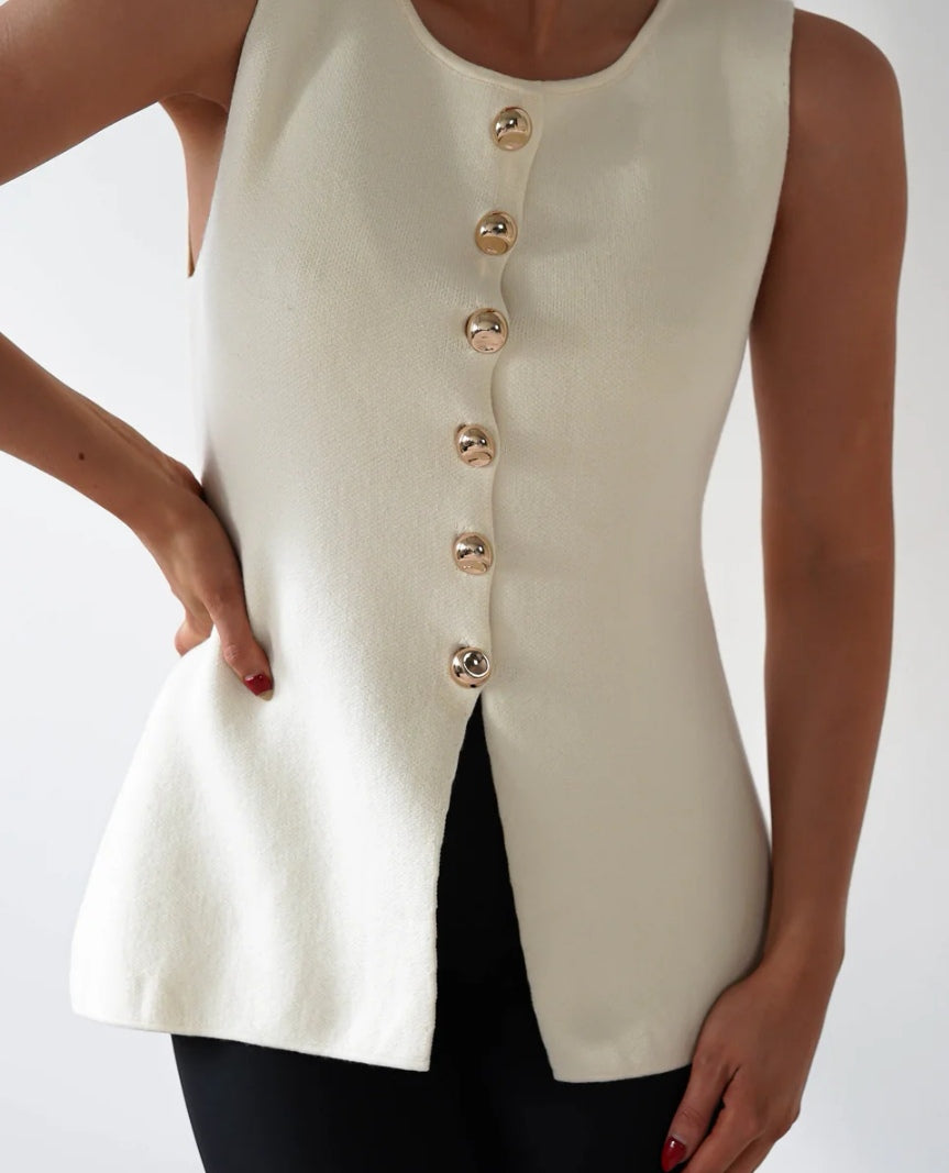 Gold Button Knitted Waistcoat Top image 1