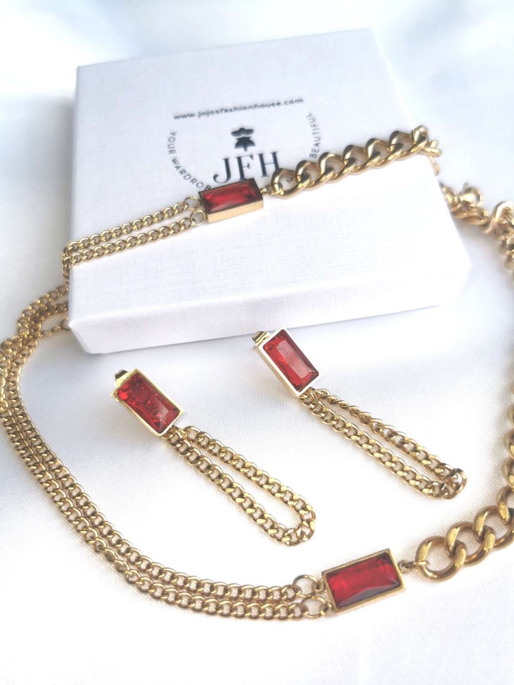 Victoria - Choker Bracelet Earring Set - Ruby image 4