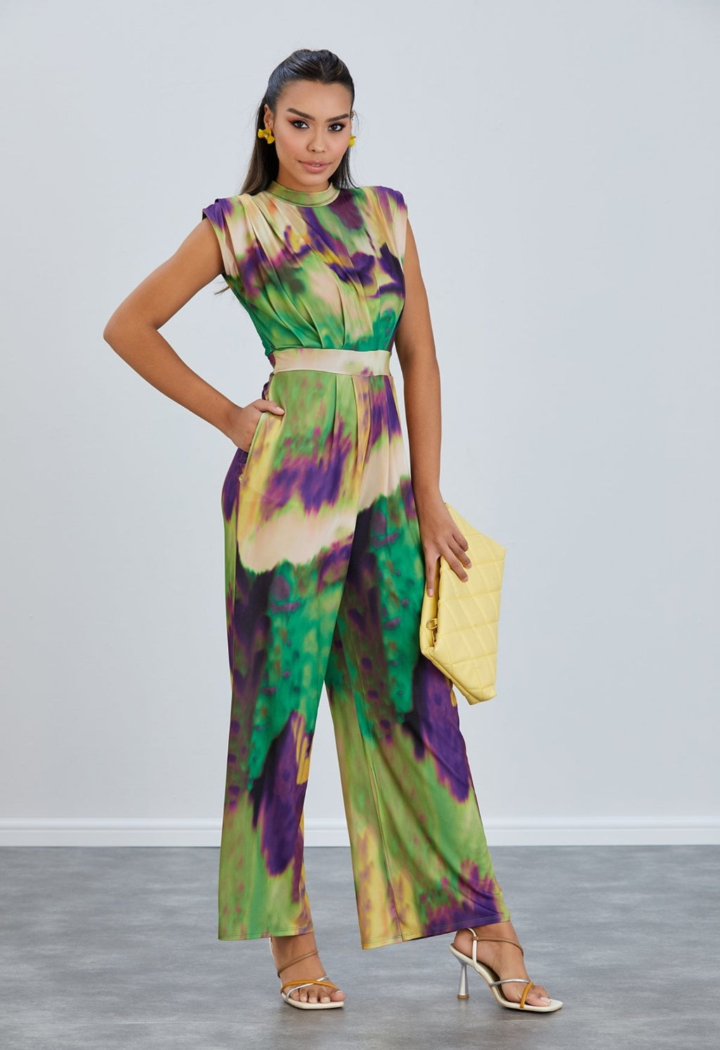 High Neck Jumpsuit in Tie-Dye Print - Green - By Jenerique image 3