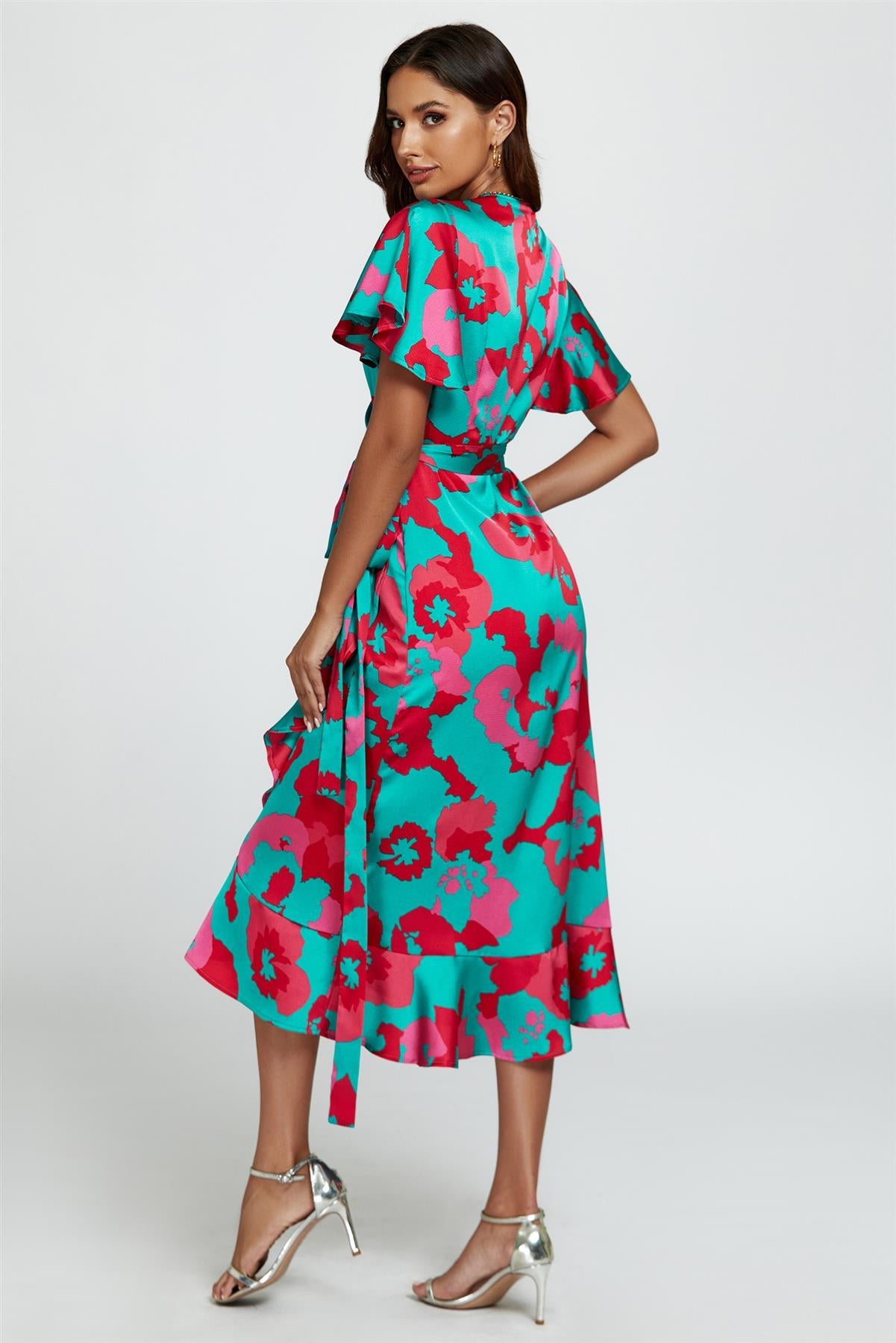 Blue and Pink Leopard Print Angel Sleeve Dress