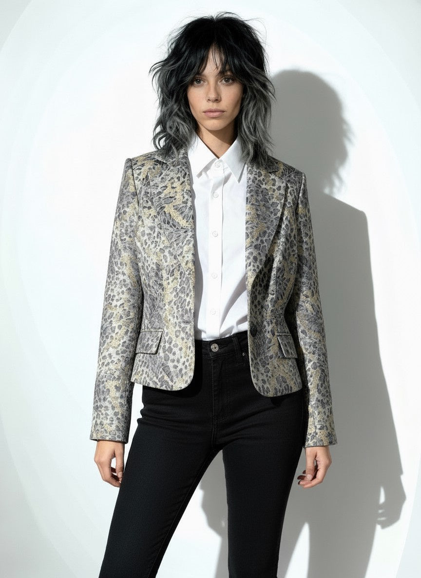 Original Vintage 1980's Angel Nina Leopard Mix Print Blazer UK 8 - 10